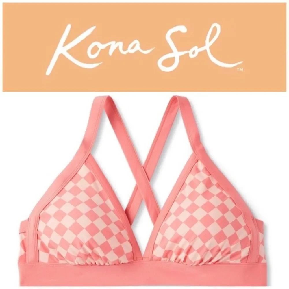 KONA SOL - NWT - L Sz 1X (16W - 18W) Halter Triangle Bikini Top in Pink & Peach